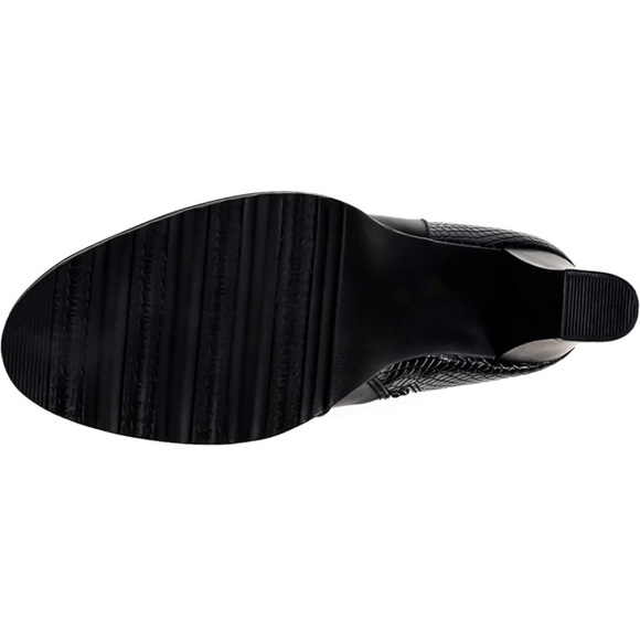 Mixed Snake- Black Bootie Chunky Heel Buckle Strap Ankle - Picture 9 of 11